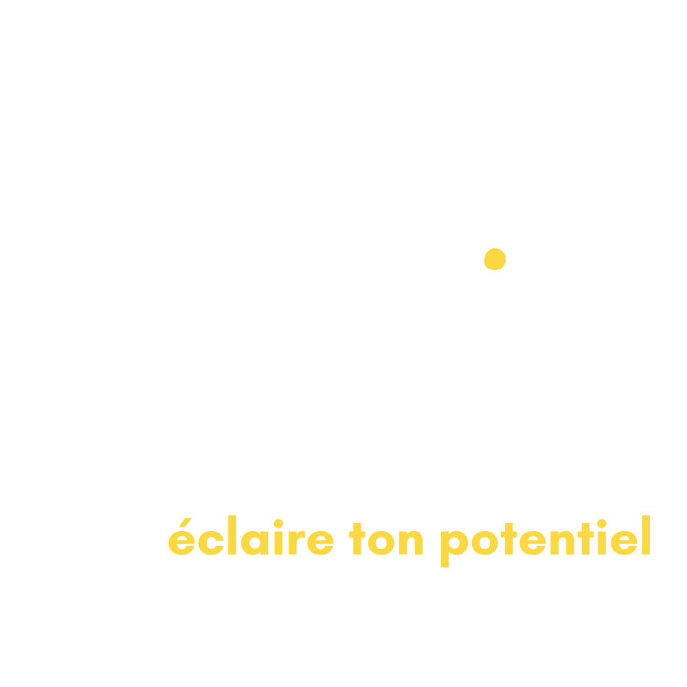 Logo avec le texte "éclaire ton potentiel" en jaune sur fond blanc.