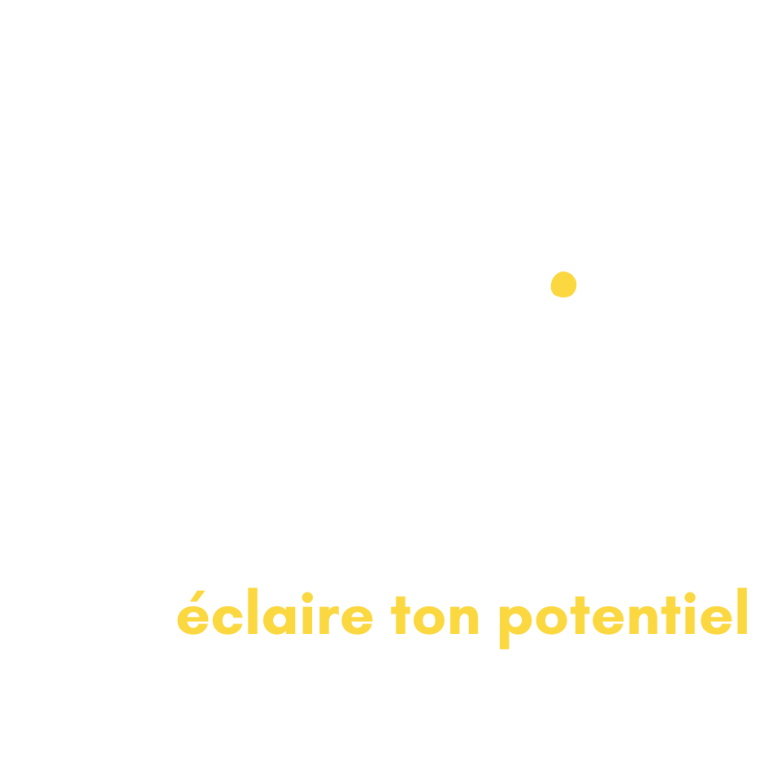 Logo avec le texte "éclaire ton potentiel" en jaune sur fond blanc.